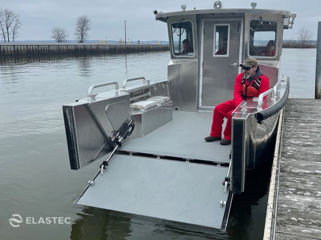 Landing craft bow ramp lowered